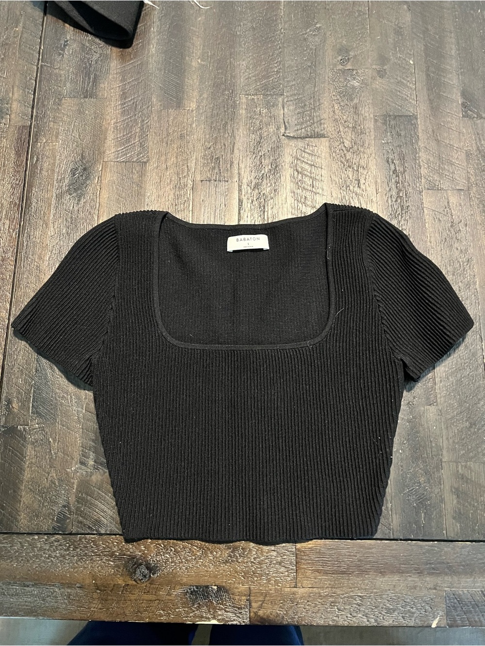 Babaton Black Ribbed Square Crop Top